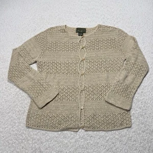 Eddie Bauer Womens Cardigan Hand Crocheted Beige Linen Blend Beachy Sz XS - Picture 1 of 7