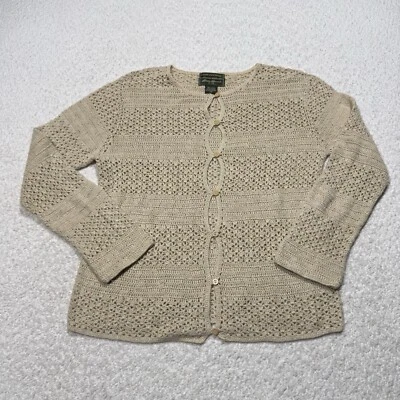 Cárdigan para mujer Eddie Bauer tejido a mano beige mezcla de lino playero talla XS Foto 1 de 4