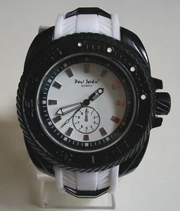 Men's Paul Jardin Black & White Silicone Band Dressy Casual Fashion Watch - Picture 1 of 7