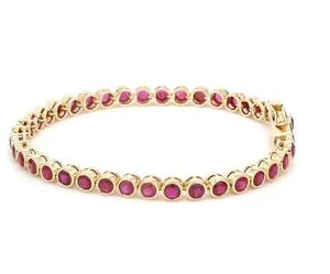 Birthstone Layering Bezel Bracelet For Women's 14k Yellow Gold Natural Red Ruby - Picture 1 of 14