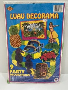Vintage Sealed Beistle 9 Pc Hawaii Luau Decorama Diecut Honeycomb Party Decor - Picture 1 of 7