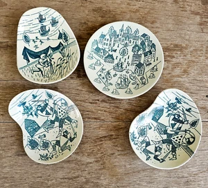 4 Nymolle Denmark Green Small Plate Set Viking Copenhagen Hoyrup Faience VTG MCM - Picture 1 of 4