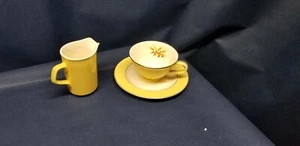 Vintage Taylor Smith & Taylor 1-Cups/Saucer & Creamer/Pitcher Wheat/Yellow Band - Picture 1 of 5