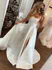 Simple Satin Wedding Dresses Spaghetti Strap Elegant Long Bridal Gown Side Split