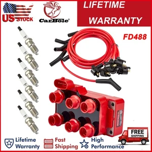 Bobina de encendido FD488 y bujía y cables para Ford F-150 Mustang Explorer 4,2 L V6 - Imagen 1 de 11