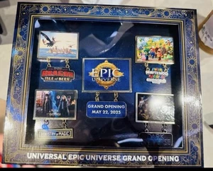 2025 Epic Universe Grand Opening Boxed Pin Set 5 Berk Dark Potter nintendo LE - Picture 1 of 2