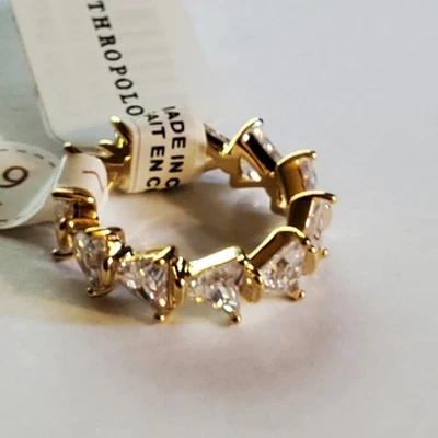Anillo Anthropologie Triángulo Cristal Oro 14K Sobre Latón Todo Alrededor Anillo Talla 6 Foto 1 de 4