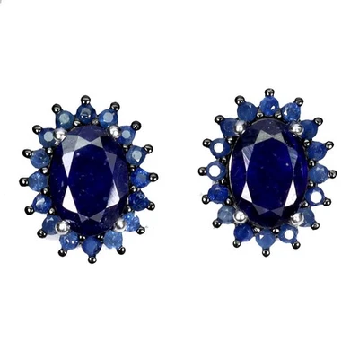925 Sterling Silver Earrings Oval Blue Sapphire 7x5mm Sapphire Gemstone Jewelry - Image 1 of 4