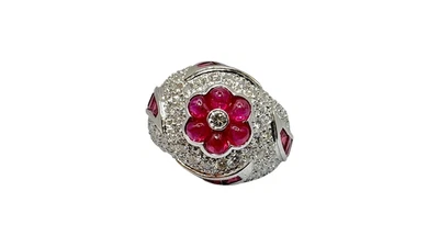 18K White Gold Approx 1.35ct Diamond & Ruby Floral Style Ring Size 6.5, 6.5 dwt - Image 1 of 4