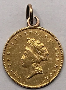 1855 1 $ Gold Indianer Prinzessin Münze Anhänger XF Details Münze - Bild 1 von 2