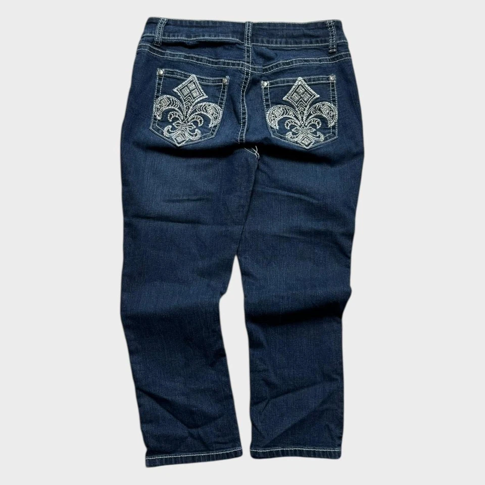 Pantalones Cortos de Fin de Semana ND Para Mujer Azul Marino Denim Bordados Y2K Calce Ajustado Cintura 26 Foto 1 de 4