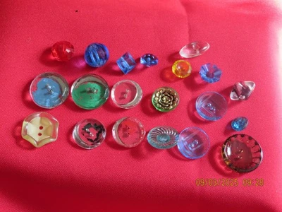 20 Vintage  Colored Glass Buttons Various sizes and patterns - Image 1 of 4