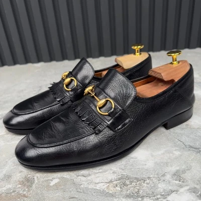 Mocasines con flecos plegables GUCCI Horsebit cuero negro 7,5 G u 8 EE. UU. 41,5 EUR Foto 1 de 4
