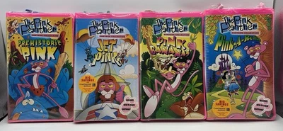 Pink Panther VHS Lot Of 4 Clamshell Toys Jet Pink Bananas Prehistoric Pinkarella - Image 1 of 4
