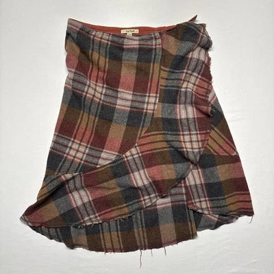 Free People Brown / Red Plaid Midi Wrap Skirt Size 6 Wool Blend Asymmetrical - Image 1 of 4