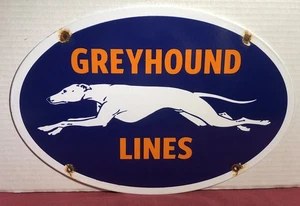"LETRERO DE SERVICIO DE PERROS DE TRANSPORTE LÍNEAS DE AUTOBÚS DE GAS PORCELANA GALGO DE 16,5"" VINTAGE" - Imagen 1 de 6