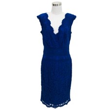 TADASHI SHOJI Designer Dress Size 12 Large Blue Floral Lace Shift Formal