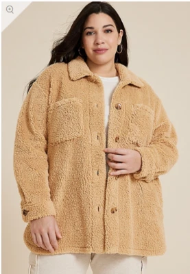 Maurices~Nuevo Con Etiquetas~Toffee Crunch Sherpa Shacket~Talla Grande 2-2X Foto 1 de 4