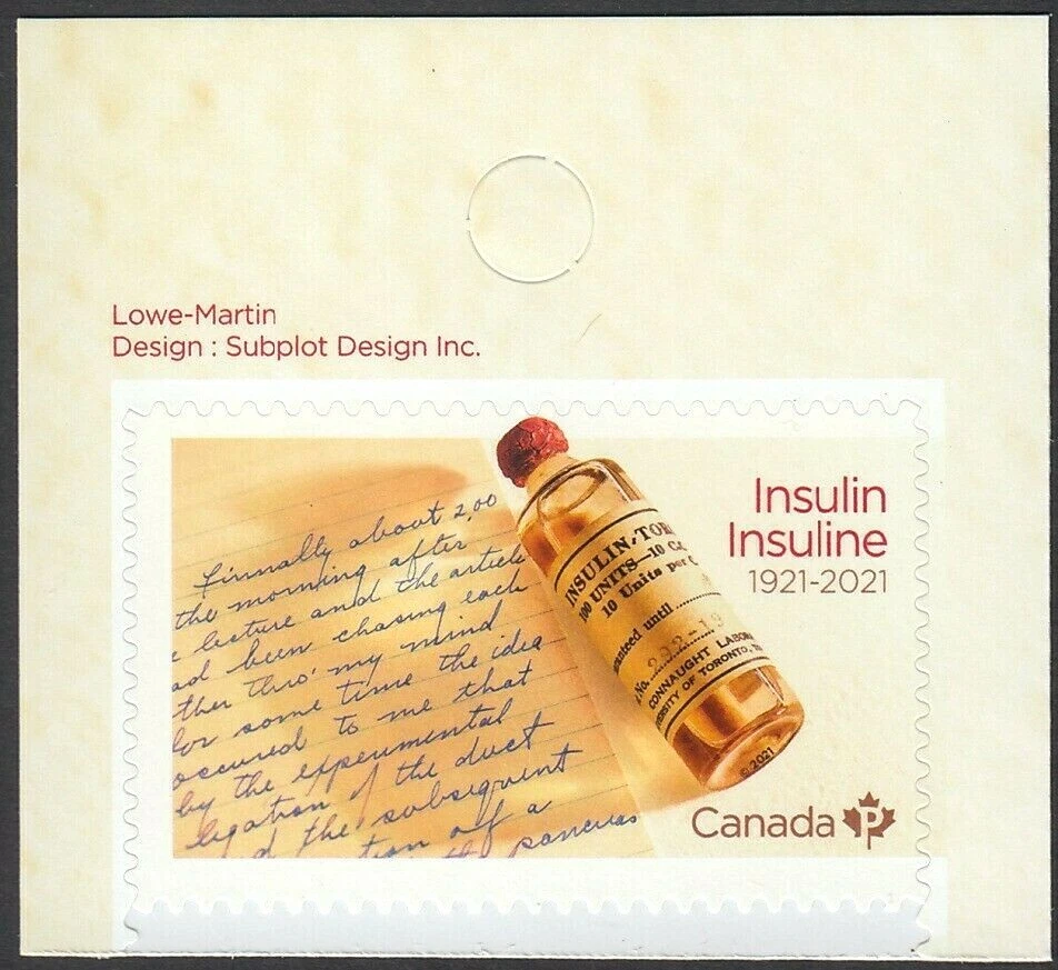 3287 CANADÁ 2021 MNH = INSULINA 100º = Selo superior de BK com INSCRIÇÃO - Imagem 1 de 1