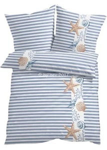 BETTWÄSCHE 4004B MARITIM BLAU LINON BAUMWOLLE 135x200 Bettbezug Garnitur NEUWAR - Bild 1 von 1