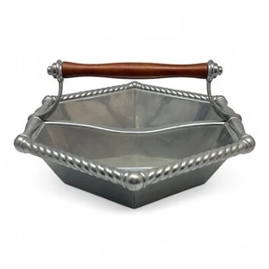 Reed & Barton Divided Aluminum Dish Bowl Wood Handle Centerpiece Hexagon Shape - Picture 1 of 7