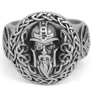 Viking Odin Ring Silver Stainless Steel Norse Knot Valknut Warrior Band - Picture 1 of 4