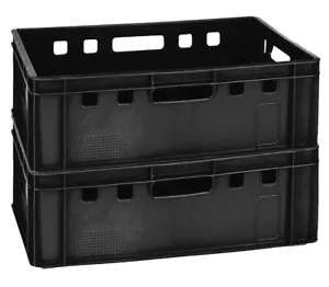 2 Kisten Lagerkisten Obststeigen Stapelboxen E2 60x40x20 cm schwarz Gastlando - Bild 1 von 3