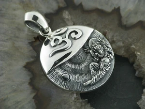 Kettenanhänger Silber 925 Esoteric Om Shanti Devanagari Mantra Goa Zeichen Elefa - Bild 1 von 4