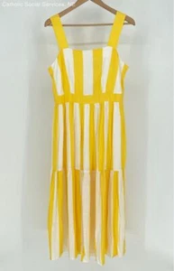 Ann Taylor White/Yellow Petite Striped Square Neck Midi Dress - Size 8 - Picture 1 of 12