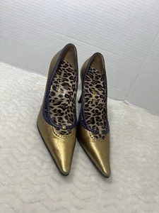 DOLCE & GABBANA Womens Sz 38 US 7.5 Gold Metallic Purple Leather Point Toe Shoes - Picture 1 of 15