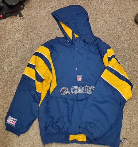 Vtg ProLine Starter Jacket San Diego Chargers Half Zip Large Football 90s Hood Cover