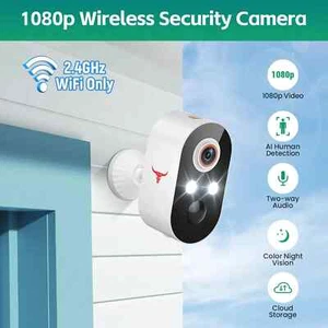 Hubflas 1080P Telecamera di Sicurezza Wireless, Home Cam da Esterno/Interno con 2 Vie di conversazione, - Foto 1 di 8