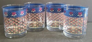 Georges Briard Blue Farm House Rose Flower Double Old Fashion Rocks Glasses MCM - Picture 1 of 7