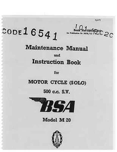 Manual de mantenimiento de taller BSA M20 Solo 500cc válvula lateral - Imagen 1 de 12