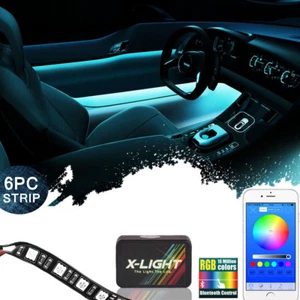6x LED 5050 RGB Interior Light Neon Strip Lamp Kit Music Wireless Phone Control - Picture 1 of 10