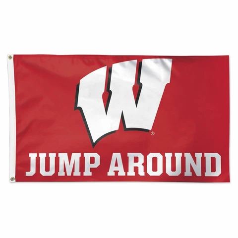 WISCONSIN BADGERS "JUMP AROUND" 3'X5' DELUXE FLAG NEW WINCRAFT 👀 Cover