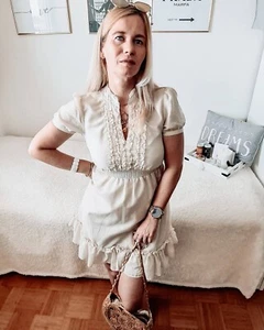 Beiges Kleid mit Rüschen H&M Gr. 36 Volant - Bild 1 von 5