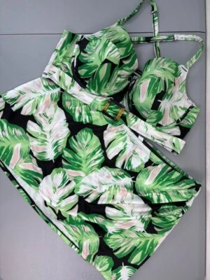 Cacique 20 42DD green tropical lightly lined balconette swim top swim skirt - Image 1 of 4