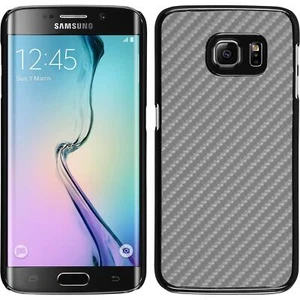 Étui Rigide pour Samsung Galaxy S6 Edge Argent Effet Carbone + Flexible Film - Photo 1 sur 5
