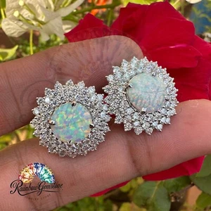 Certified Natural Fire Opal 46 Ct Unique Earrings – 925 Silver Hook Design!. - Picture 1 of 6