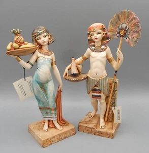 Pair Fotanini Simonetti Egyptian Statues Boy & Girl Statues Cleopatra w Tags - Picture 1 of 10