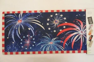 Patriotic Fireworks, Stars in Sky, Sassafras Rug Insert Switch Door Mat 10x22 - Picture 1 of 2