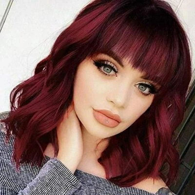 Peluca para mujer Bob corta con flequillo pelucas de cabello rizado para disfraces fiesta uso diario Foto 1 de 4