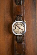 ORIGINAL ELGIN STERLING CUSHION CASE OFFSET TRENCH WATCH RUNNING WELL NO RESERVE