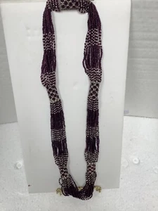 bead necklace handmade in Honduras purple and crystal seed beads in tube pattern - Picture 1 of 3