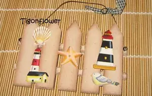 Letrero de madera de decoración rural cerca de playa faro caracol pájaro 3D cable colgante - Imagen 1 de 1