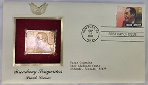 1st Day Issue 22kt Gold Stamp & Envelope - Broadway Songwriters - Frank Loesser - Picture 1 of 2
