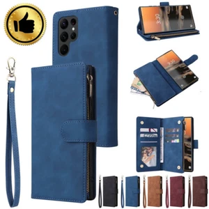 Pour Samsung S23 S22 S21 S20 S10 S9 S8+ Note 20 Ultra Étui portefeuille en cuir - Photo 1 sur 17