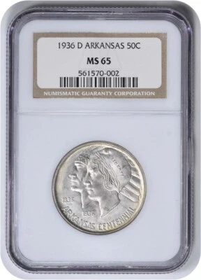 Arkansas Commemorative Silver Half Dollar 1936-D MS65 NGC - Image 1 of 2