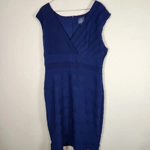 ADRIANA PAPELL PLEATS sheer SLEEVELESS NAVY FULL LINED full ZIP DRESS  SZ 16 - Picture 1 of 13